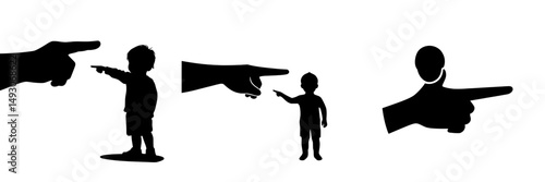Modern illustration of a black glyph icon representing punishment, used to respond to a child's bad behavior through an authoritarian discipline strategy, symbolizing a parent's reaction to kid