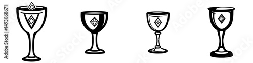 Ancient magic witch goblet and old holy cup depicted in a modern illustration isolated on a white background