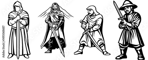 A Knight with a scimitar is isolated on the background in a modern format