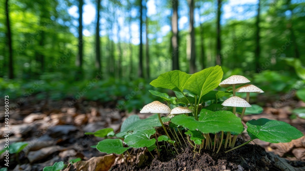 Small mushrooms in forest floor Small mushrooms in forest floor