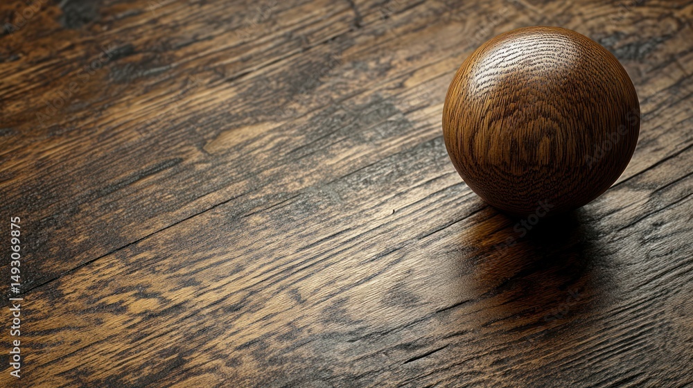 Fototapeta premium Wooden sphere on a rustic wood table