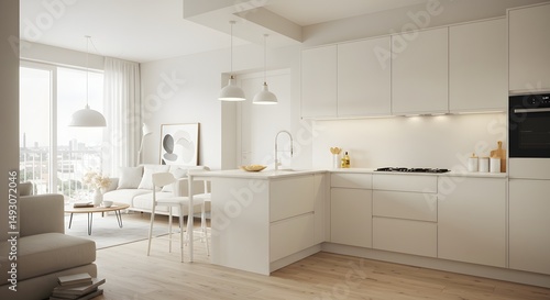 Wallpaper Mural Modern Apartment Interior with Open Plan Kitchen and Living Room Torontodigital.ca