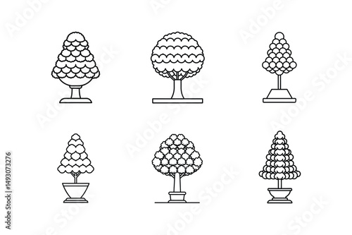 topiary tree line art vector illustration