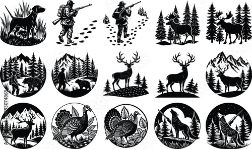 Hunting Season Wildlife Vector Graphics Deer, Bear, Turkey, and More