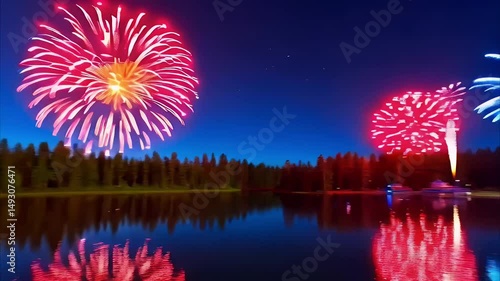 vibrant fireworks exploding in a dazzling burst across the night sky