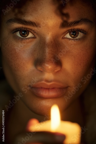 Wallpaper Mural Intimate Portrait of Woman Holding Candle in Dark, Symbolizing Hope, Reflection, and Inner Peace for Mental Wellness and Spiritual Growth : Generative AI Torontodigital.ca