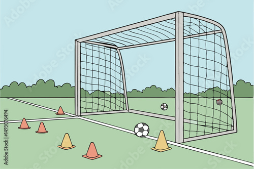 77 soccer goal,empty soccer goal,soccer net,soccer equipment,sports equipment,sports goal,outdoor sports,sports field,athletics,fitness,recreation