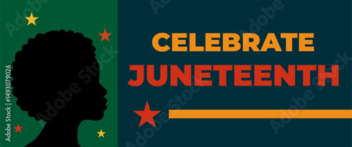 Juneteenth equality vector with side profile and empowering slogan in Afro-American color theme