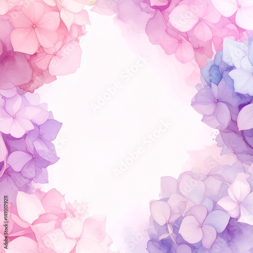 beautiful fancy border frame of colorful hydrangea flowers background, graphic resource