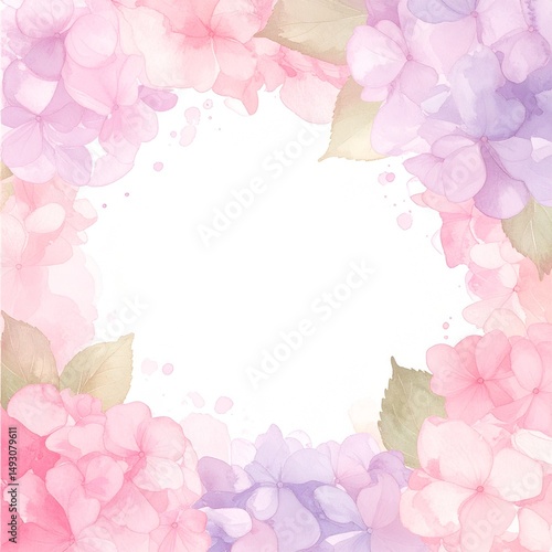 beautiful fancy border frame of colorful hydrangea flowers background, graphic resource