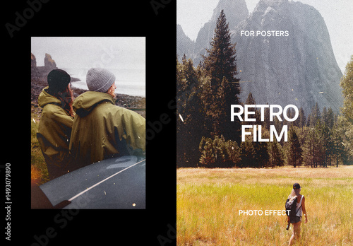 Retro Film Poster Template Effect Mockup