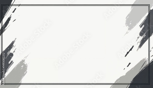 Elegant frame background with artistic brush stroke accents and blank white center