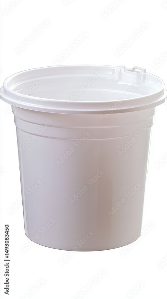 Isolated white plastic bucket with lid on white background studio shot close up view for product mockup or design element Isolated white plastic bucket with lid on white background studio shot close up view for product mockup or design element