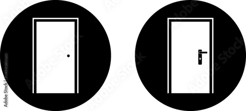Door icon. Home decorate element. room symbol. Exit doorway simple icons. Push door symbols
