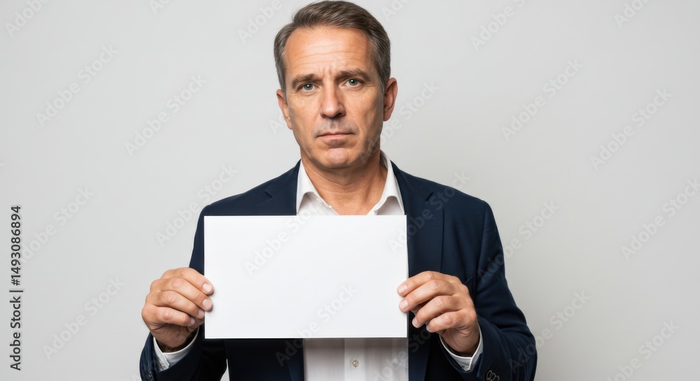 Man Holding Blank Sign in Studio Setting Business Concept Man Holding Blank Sign in Studio Setting Business Concept