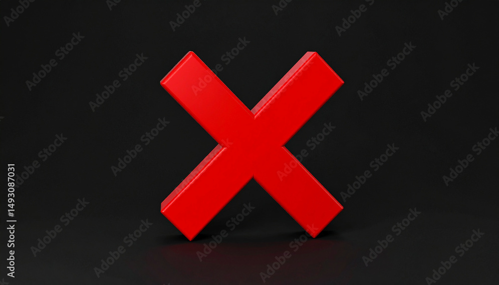 Fototapeta premium Red X cross mark icon isolated on black backdrop. Symbol of negative response, rejection or denial.
