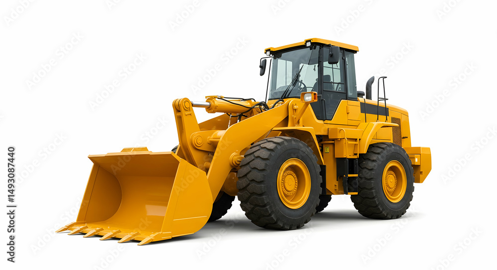 Fototapeta premium Powerful Yellow Wheel Loader Heavy Equipment Construction Machinery Industrial Vehicle