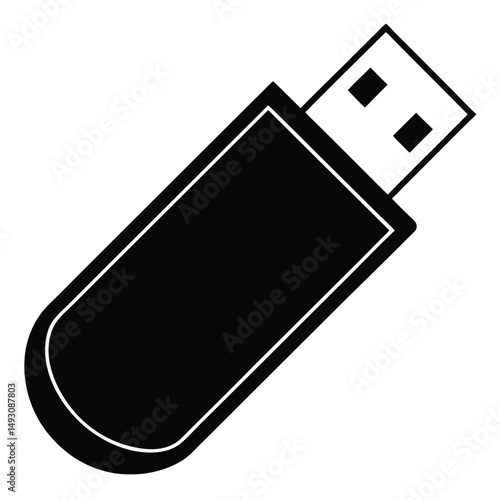 USB Flash Drive Icon Simple Black and White Vector Illustration