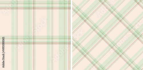 Pastel green and beige plaid patterns.  Perfect for textile design, wrapping paper, or website backgrounds.  Subtle yet stylish, these seamless textures offer a calming and sophisticated aesthetic.