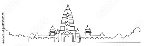 hindu temple vector outline illustration with cultural architecture