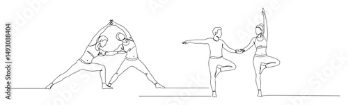 group yoga poses minimal outline fitness vector