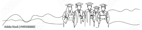 graduates standing in nature after ceremony abstract continuous-line silhouette