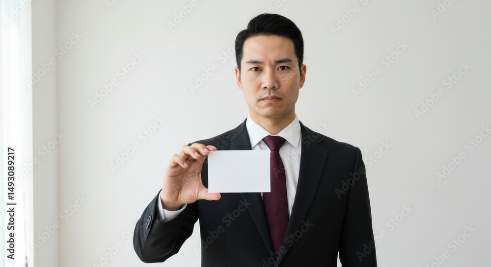 Man Presenting a Blank Card in a Formal Suit Man Presenting a Blank Card in a Formal Suit