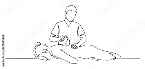 physiotherapist working on patient's back abstract line art vector