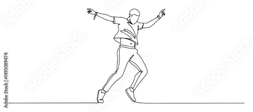 solo dancer posing expressively on stage abstract linear representation using a single continuous stroke in black ink