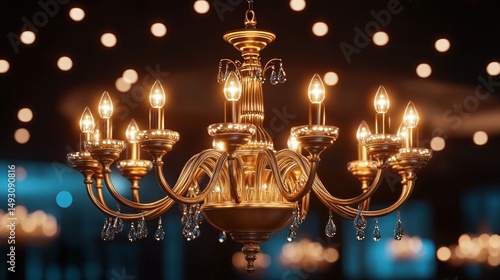 Golden chandelier, elegant lighting