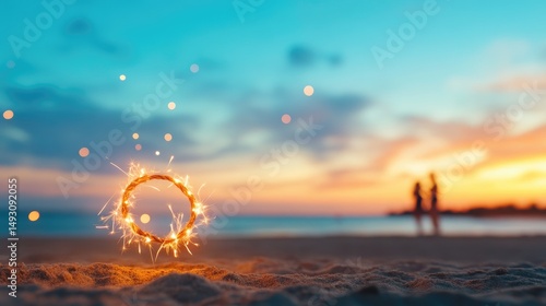 Sparkler ring at sunset beach