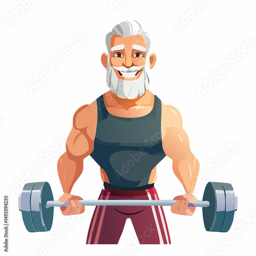 Strong Elderly Man Lifting Dumbbells in Modern Gym on White Background – Fitness Senior Concept

