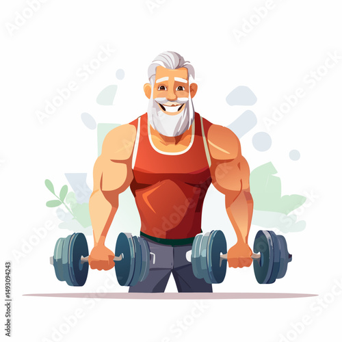 Strong Elderly Man Lifting Dumbbells in Modern Gym on White Background – Fitness Senior Concept

