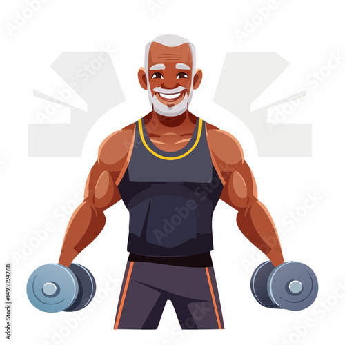 Strong Elderly Man Lifting Dumbbells in Modern Gym on White Background – Fitness Senior Concept

