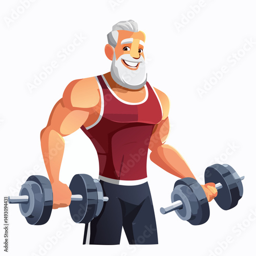 trong Elderly Man Lifting Dumbbells in Modern Gym on White Background – Fitness Senior Concept

