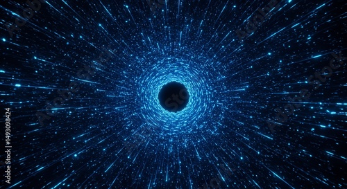 Abstract blue light speed tunnel background hyperspace jump wormhole space travel futuristic technology concept