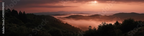 Wallpaper Mural Sunset over misty forest hills with dramatic sky Torontodigital.ca