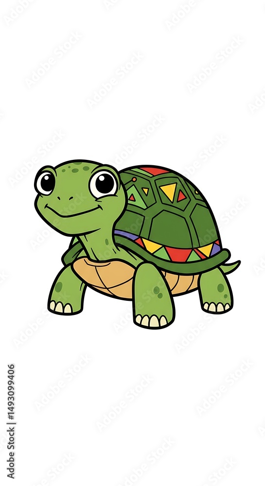 Fototapeta premium Smiling turtle with patterned shell stands
