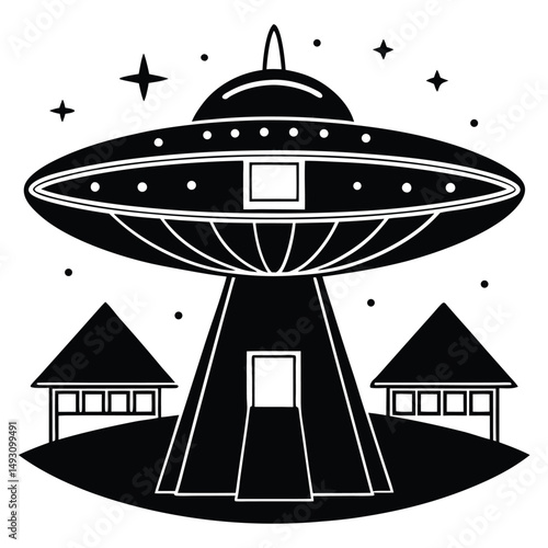 Mysterious UFO Landing Retro Sci-Fi Illustration