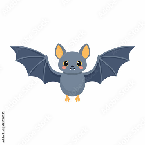 Cute Bat Simple Vector – Minimalist Flat Style Cartoon Flying Bat Illustration Design

