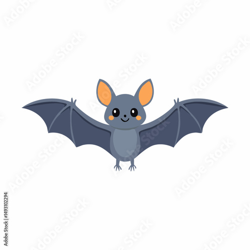 Cute Bat Simple Vector – Minimalist Flat Style Cartoon Flying Bat Illustration Design

