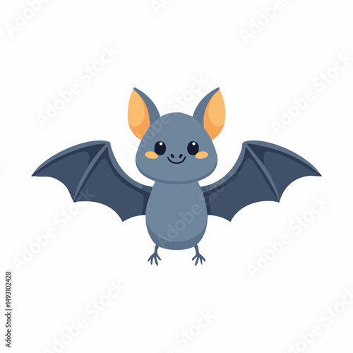 Cute Bat Simple Vector – Minimalist Flat Style Cartoon Flying Bat Illustration Design

