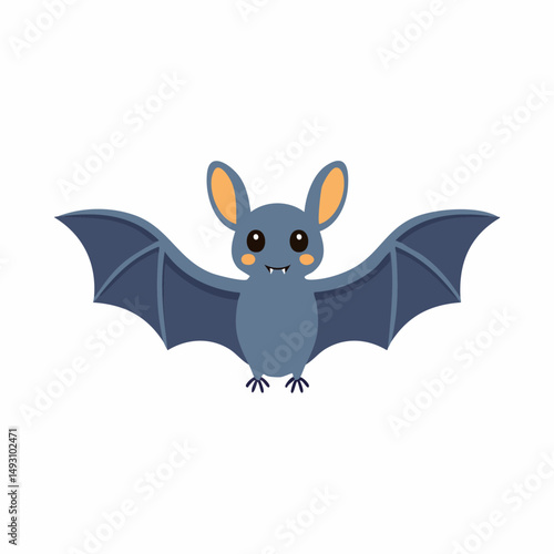 Cute Bat Simple Vector – Minimalist Flat Style Cartoon Flying Bat Illustration Design

