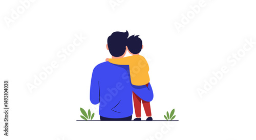 Father holding child while standing together in a green environment  
