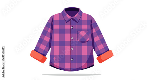 Colorful plaid shirt in vector style with rolled-up sleeves  