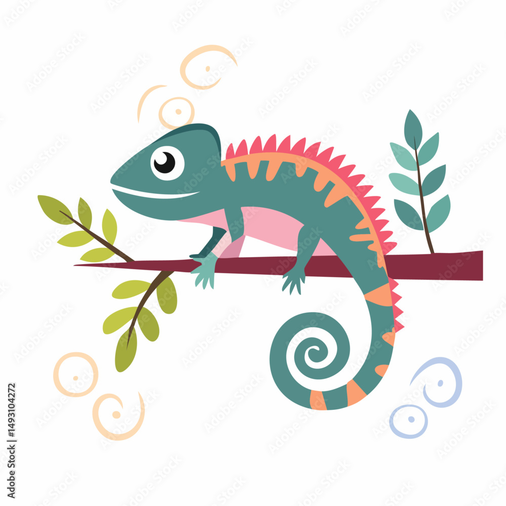 Cute Chameleon Simple Vector – Minimal Cartoon Lizard Illustration in Flat Style Cute Chameleon Simple Vector – Minimal Cartoon Lizard Illustration in Flat Style