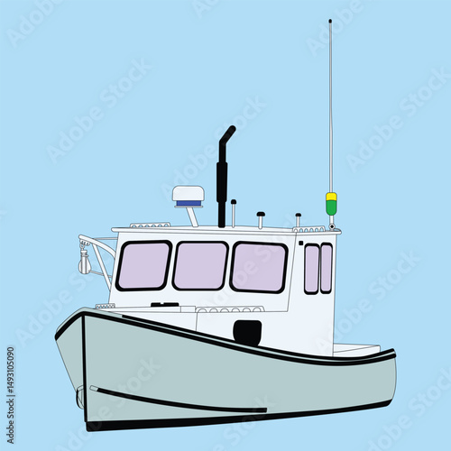 Vector Boat Line Art Illustration