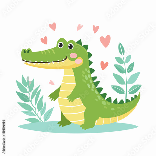 Cute Crocodile Simple Vector Illustration – Minimal Cartoon Reptile for Kids and Graphic Design