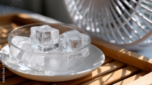 Ice cubes in front of a fan