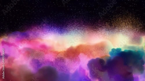 vibrant colorful shower cascading against a deep dark background